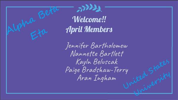 Welcome to new members who joined us this April. They will be invited to attend our next induction to celebrate their membership. 